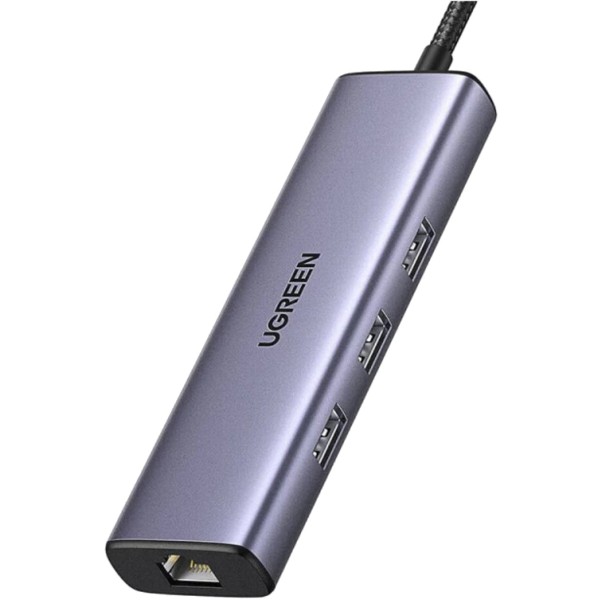 Фото - Хаб USB UGREEN CM512 USB-C to 3xUSB 3.0+HDMI+RJ45 Gigabit +PD Space Gray (15598)